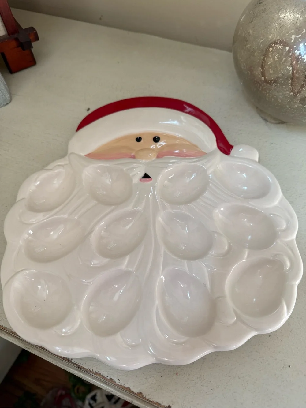 White and Red Santa Deviled Egg Platter - Holiday Serving Tray